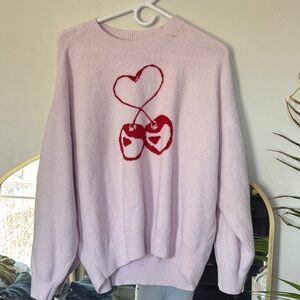 PINK Victoria's Secret Blush Sweater with Red Heart and Cherries